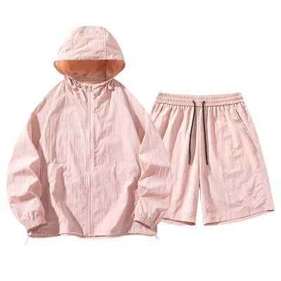 Fashion Casual Solid Color Thin Breathable Sunscreen Long-Sleeve Hoodies Loose Shorts Two-Piece Set