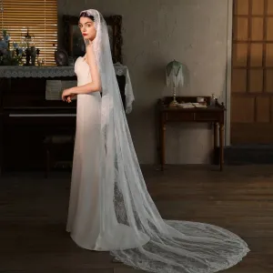 Women Vintage Lace Nylon Long Wedding Bridal Veil