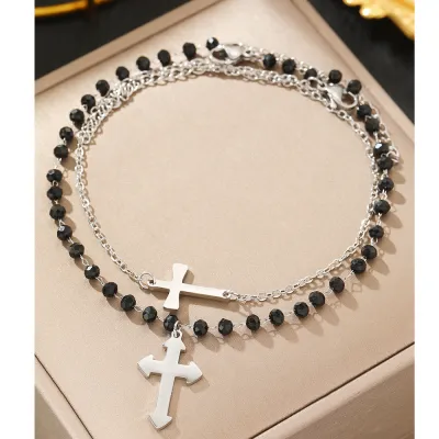 Fashion Rice Beads Rope Double-Layer Cross Chain Anklet for Women