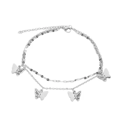 Women Fashion Double-Layer Hollow Butterfly Pendant Anklet