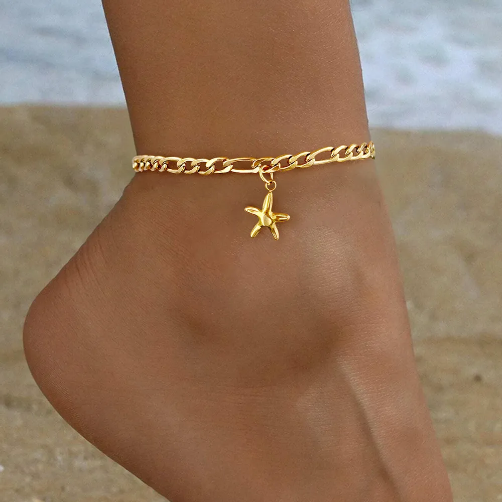Women Punk Simple Star Anklet Stainless Steel Jewelry