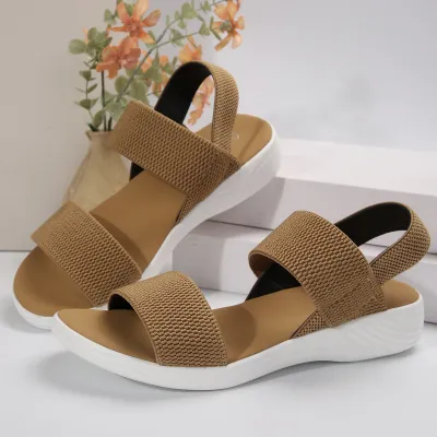 Women Fashion Casual Printed Peep-Toe Elastic Band Wedge Sandals