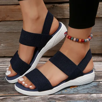Women Fashion Casual Printed Peep-Toe Elastic Band Wedge Sandals