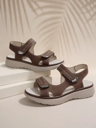 Women Fashion Casual Solid Color Round Toe Velcro Platform Sandals