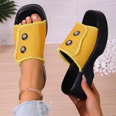 Women Fashion Casual Printed Peep Toe Slippers Non-Slip Thick Bottom Platforms