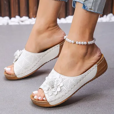Women's Fashion Casual Floral Peep-Toe Wedge Slippers