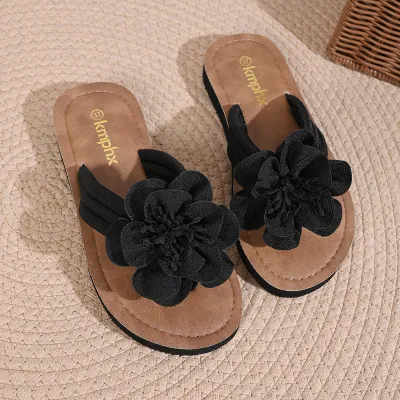 Women Fashion Casual Bowknot Flower Round-Toe Flat Slippers Plus Size