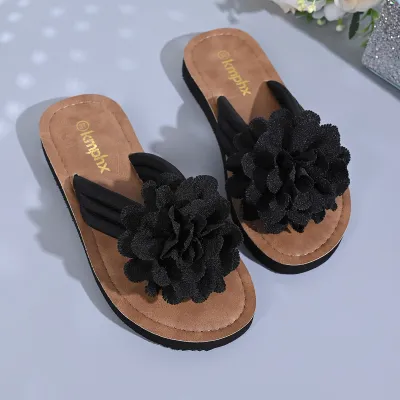 Women Fashion Casual Bowknot Flower Round-Toe Flat Slippers Plus Size