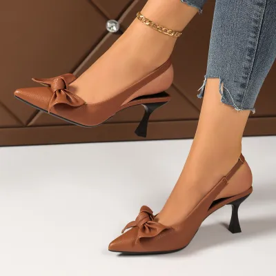 Women Fashion Elegant Solid Color Bowknot Pointed-Toe High Heeled Shoes