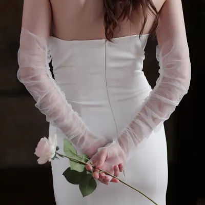 Women's Simple Bare Yarn Long Sleeve Wedding Gloves for Party