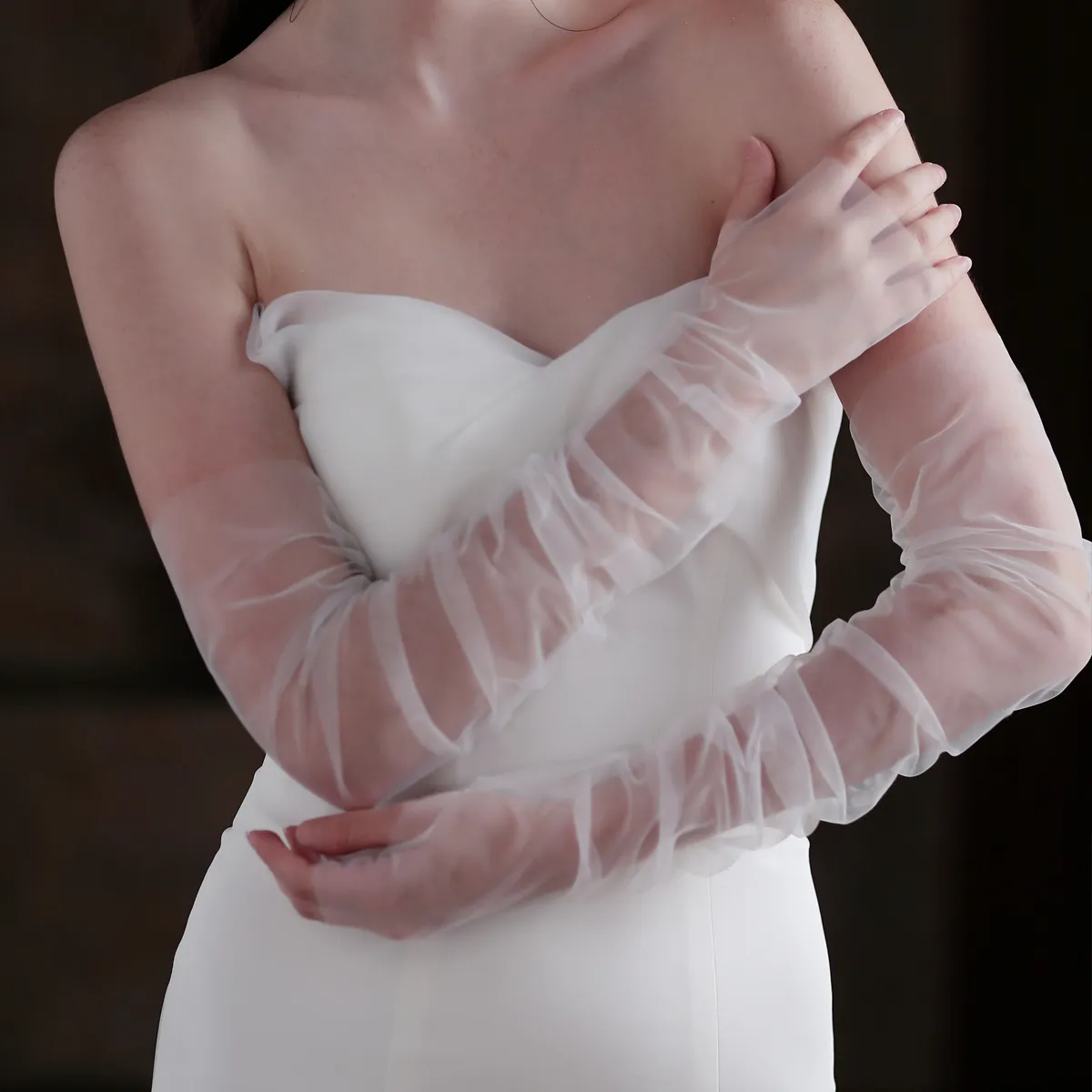 Women's Simple Bare Yarn Long Sleeve Wedding Gloves for Party