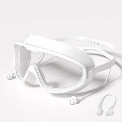 Adult Waterproof Anti-Fog Electroplated Swimming Glasses Nose Clip Set