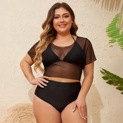 Conjunto de bikini de tirantes de color liso, sexy y de talla grande para mujer.