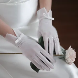 Women Elegant Bowknot White Short Wedding Gloves