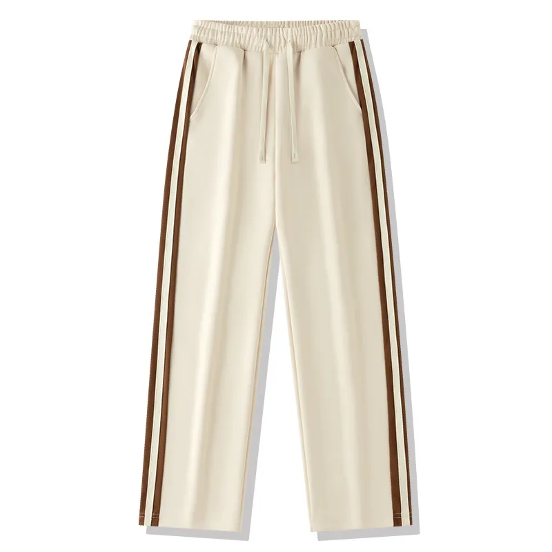 Men's Fashion Casual Stripe Ribbon Loose Fit Straight Leg Pants with Pockets