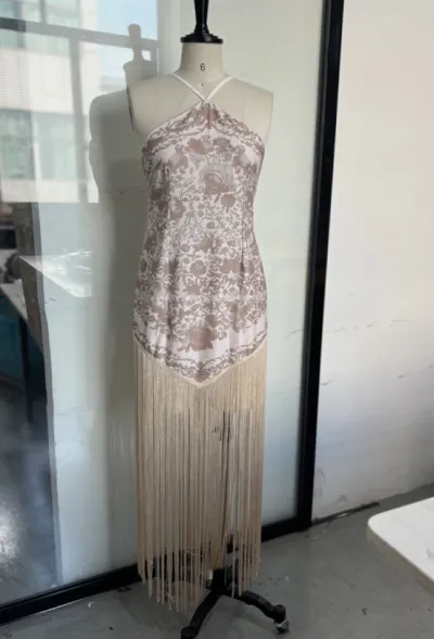 Summer Women Elegant Print Fringe Maxi Dress