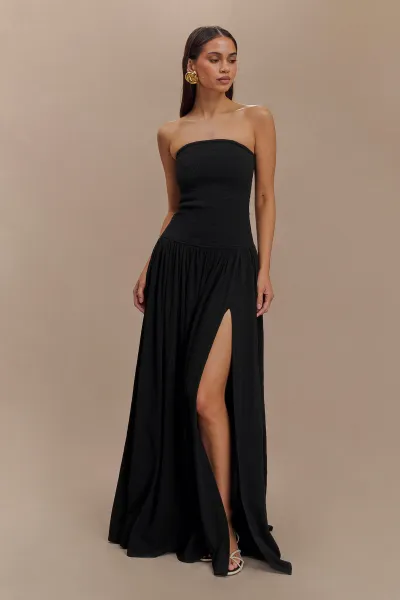 Women Summer Elegant Solid Color Backless Slim Strapless Maxi Dress