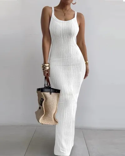 Summer Women Sexy Solid Color Bodycon Maxi Dress