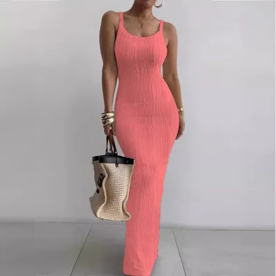 Summer Women Sexy Solid Color Bodycon Maxi Dress