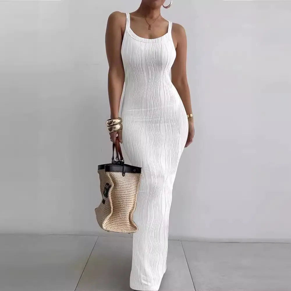 Summer Women Sexy Solid Color Bodycon Maxi Dress