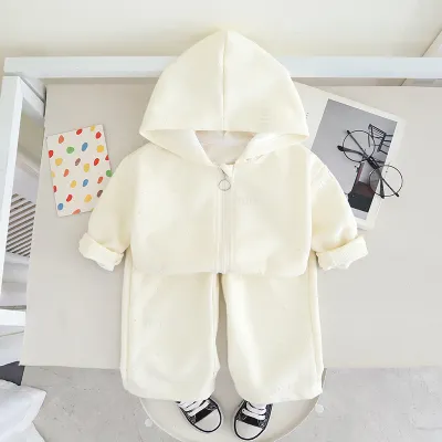 Kids Girls' Fashion Casual Spring Solid Color Rhinestone Long Sleeve Zipper Hoodies Loose Pants Two-Piece Set