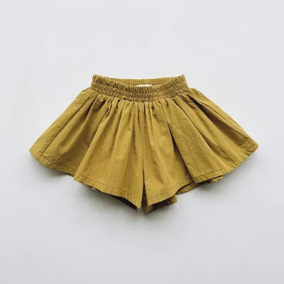 Kids Girls Loose Summer Solid Color Cotton Shorts
