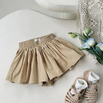Kids Girls Loose Summer Solid Color Cotton Shorts