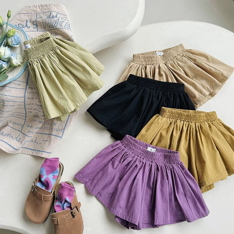 Kids Girls Loose Summer Solid Color Cotton Shorts