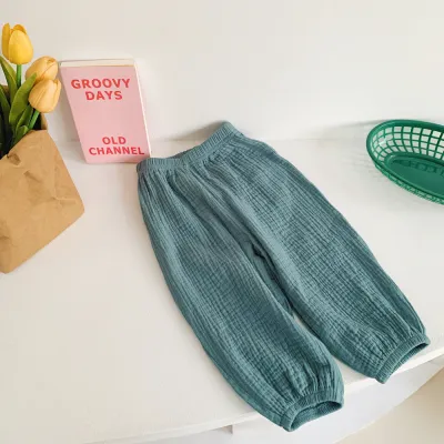 Kids Boys And Girls Fashion Spring Summer Solid Color Double-Layer Cotton Yarn Pants