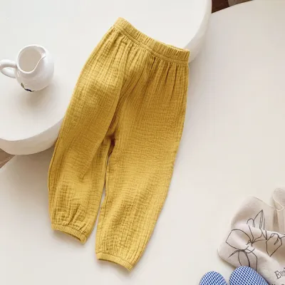 Kids Boys And Girls Fashion Spring Summer Solid Color Double-Layer Cotton Yarn Pants