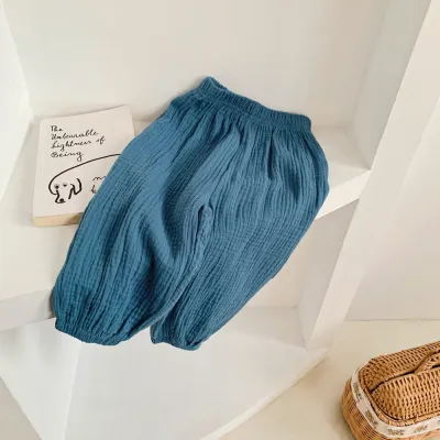 Kids Boys And Girls Fashion Spring Summer Solid Color Double-Layer Cotton Yarn Pants