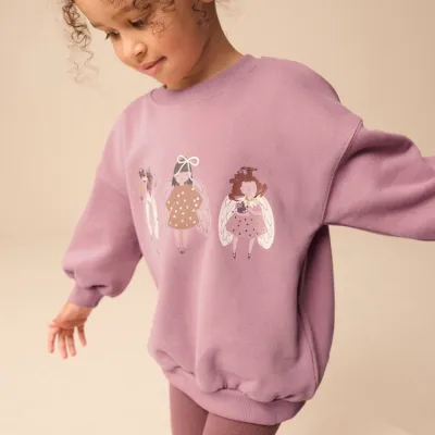 Kids Girls' Fashion Casual Spring Printed Cartoon Round Neck Long Sleeve Sweatshirt