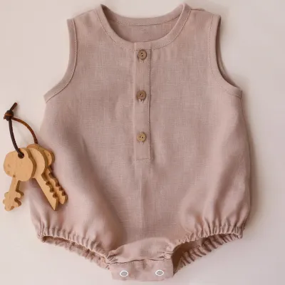 Kids Baby Boys Fashion Casual Summer Solid Color Cotton Linen Sleeveless Triangle Climb Rompers