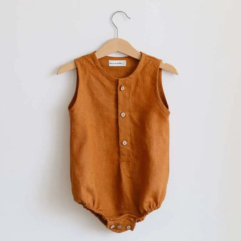 Kids Baby Boys Fashion Casual Summer Solid Color Cotton Linen Sleeveless Triangle Climb Rompers