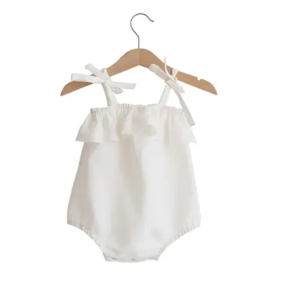 Kids Baby Girls Summer Solid Color Cotton Linen Ruffled Rompers Sleeveless