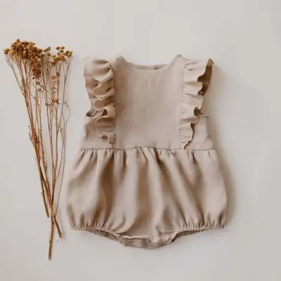 Baby Girls Summer Linen Sleeveless Ruffled Triangle Climb Rompers Clothing(0-3T)