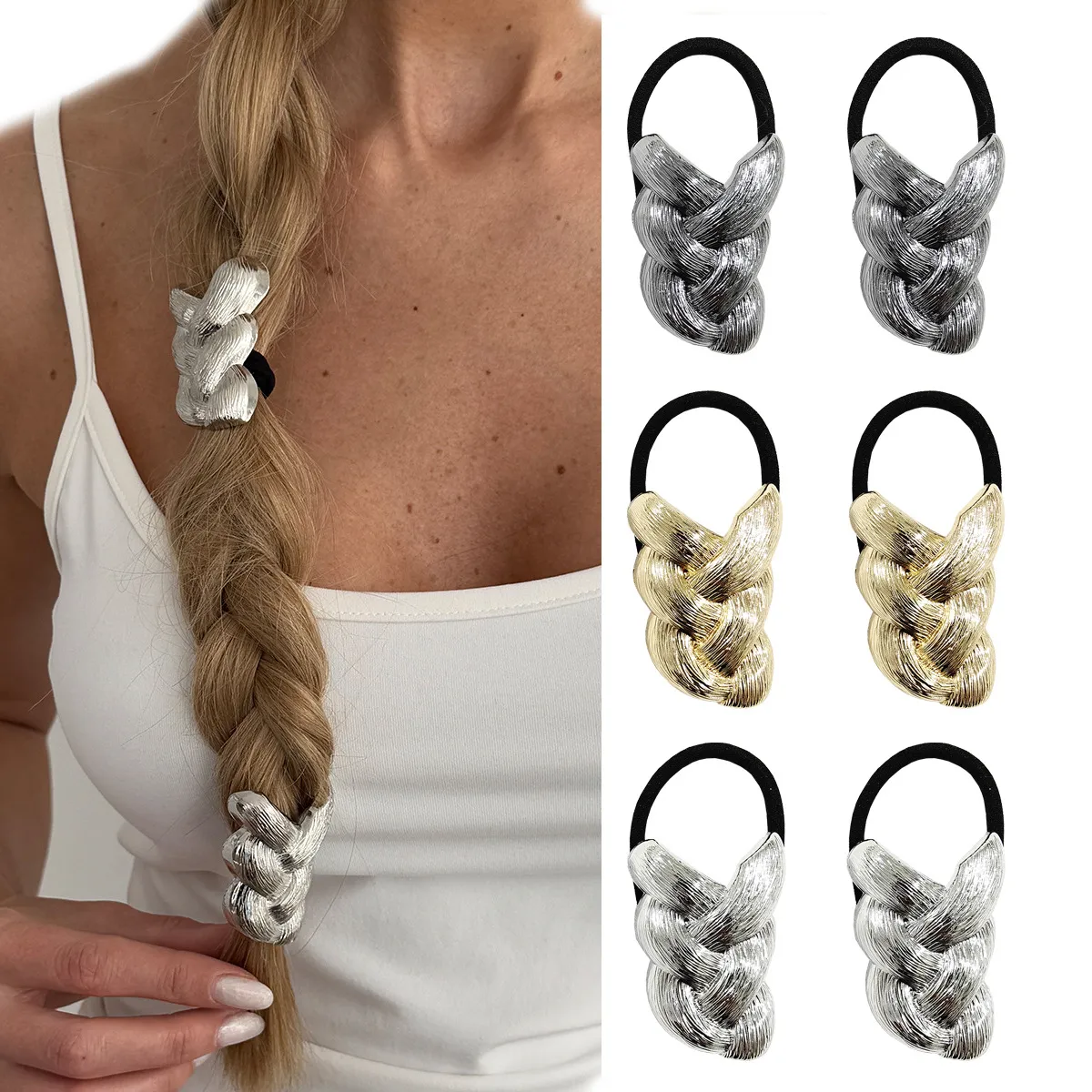 Women Fashion Metal Braid Shape Hair Accessories High Elasticity