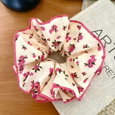 Women Fashion Tiny Flower Wave Dot Double Hair Rope Cute Fabric High Elasticity