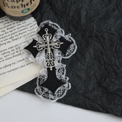 Women Fashion Dark Gothic Punk Cross Lace-Trimmed Hair Clip
