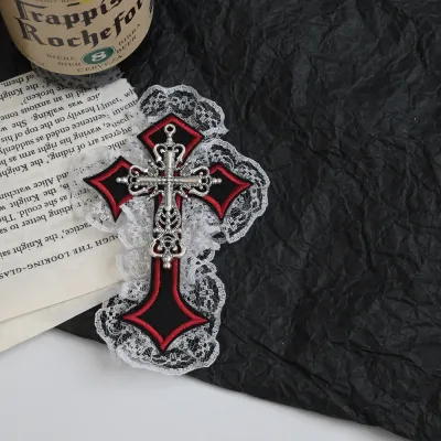 Women Fashion Dark Gothic Punk Cross Lace-Trimmed Hair Clip