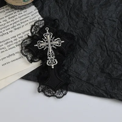Women Fashion Dark Gothic Punk Cross Lace-Trimmed Hair Clip