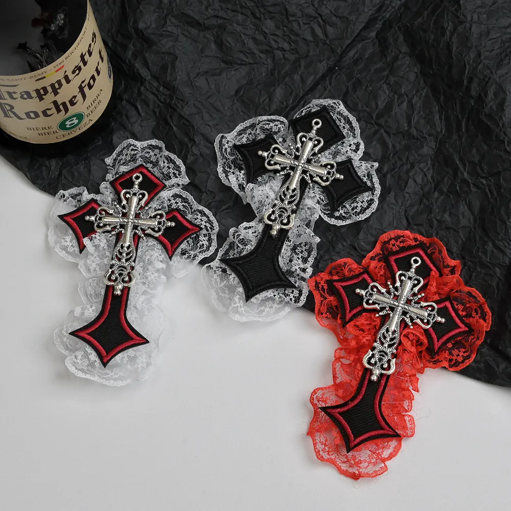 Women Fashion Dark Gothic Punk Cross Lace-Trimmed Hair Clip