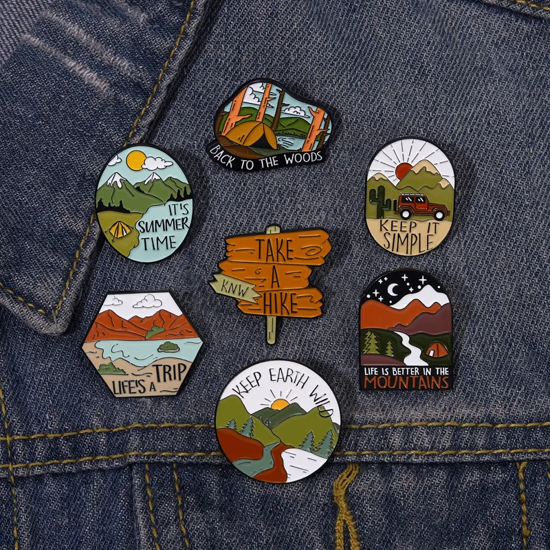Fashion Creative Mountain Desert Tent Sunrise Landscape Geometric Alloy Brooch