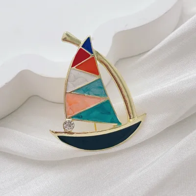 Fashion Creative Rhinestone Oil Drip Sailing Brooch