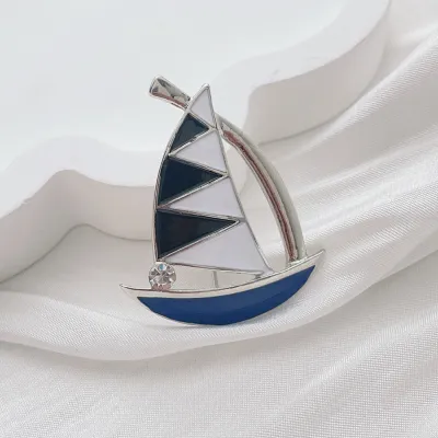 Fashion Creative Rhinestone Oil Drip Sailing Brooch