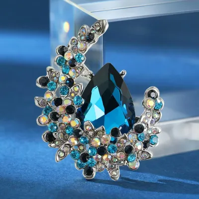 Women Fashion Rhinestone Moon Crystal Brooch Zinc Alloy Drop-Shaped Star-Shaped