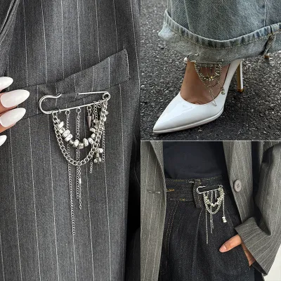 Women Fashion Multi-Functional Big Love Pendant Chain Brooch Pin
