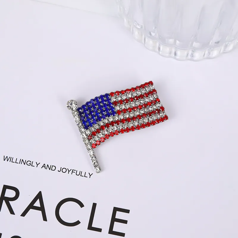 Fashion Creative Rhinestone American Flag Brooch Pin Jewelry