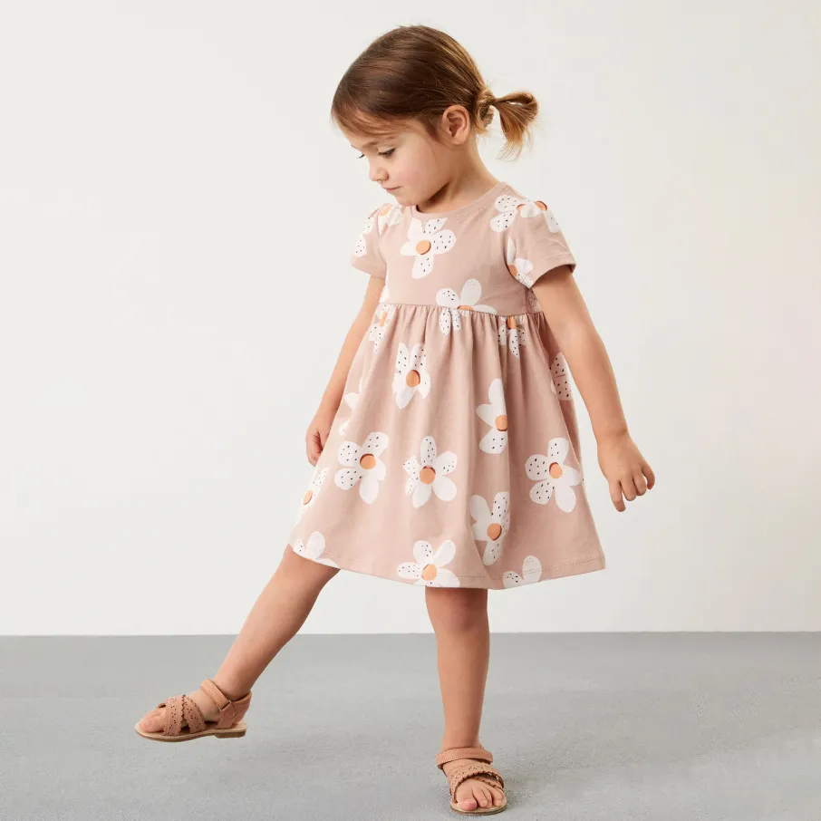 Kids Girls Fashion Casual Summer Printed Round Neck Short Sleeve Dress