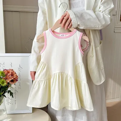 Kids Girls Casual Summer Stitching Sleeveless Loose Dress Princess Suspender